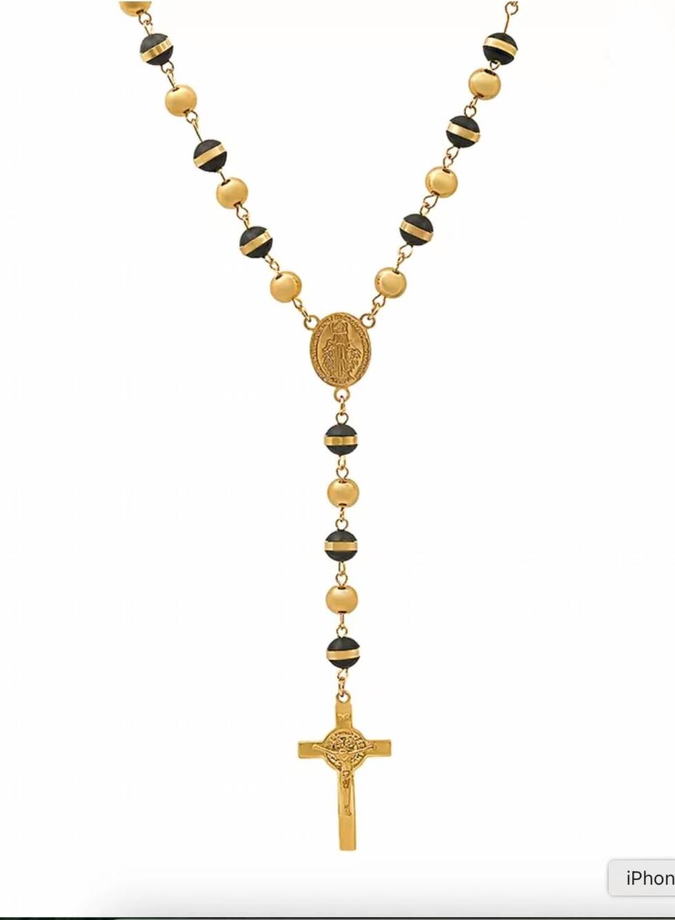 NEW STEELTIME men's stainless steel prayer rosary 28" lariat necklace in black a